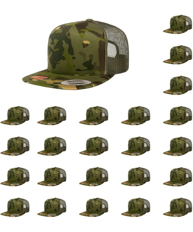 Yupoong 5-Panel YP Classic Trucker Cap | High Profile Flat Visor Snapback | OSFM | Bulk Packs Available