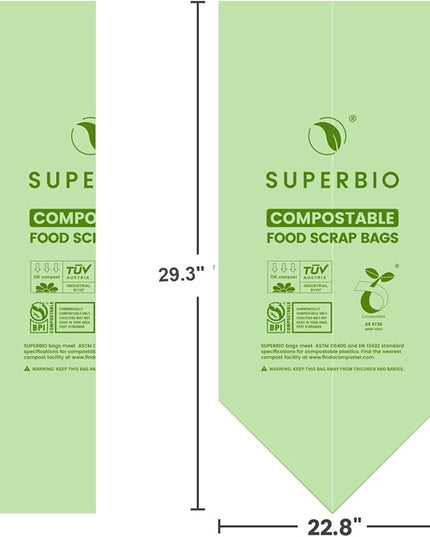 SUPERBIO 13 Gallon Flat Top Compostable Food Waste Bags, 50 Count, 2 Pack, 49.2L, 0.87 Mil, ASTM D6400 BPI and OK compost INDUSTRIAL