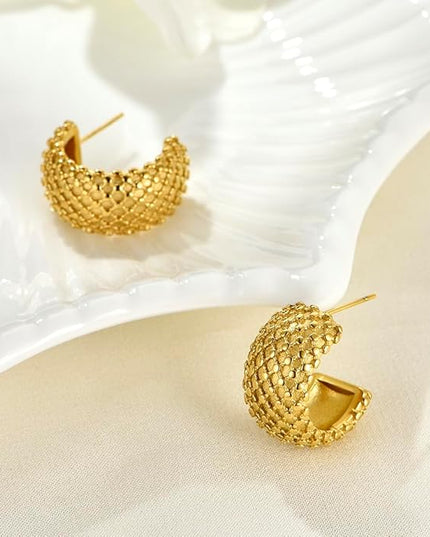 18K Gold Plated Chunky Hoop Earrings for Women Fashion Thick Gold Hoops Set Jewelry for Birthday Christmas Gifts
