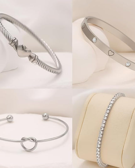 18 K Gold Plated Love Bangle Bracelet Stack Cuff Jewelry for Women Jewelry Set for Women Gift with Box