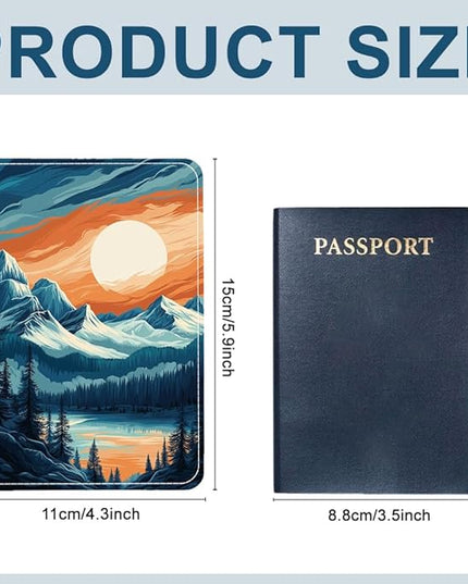 PU Leather Passport Holder Cover 5.9×4.3 Inch with Credit Card Slot and Boarding Pass Slot Combo Blocking Passport Holder Wallet Cover Case for Travel Boarding Essentials (Mountain)