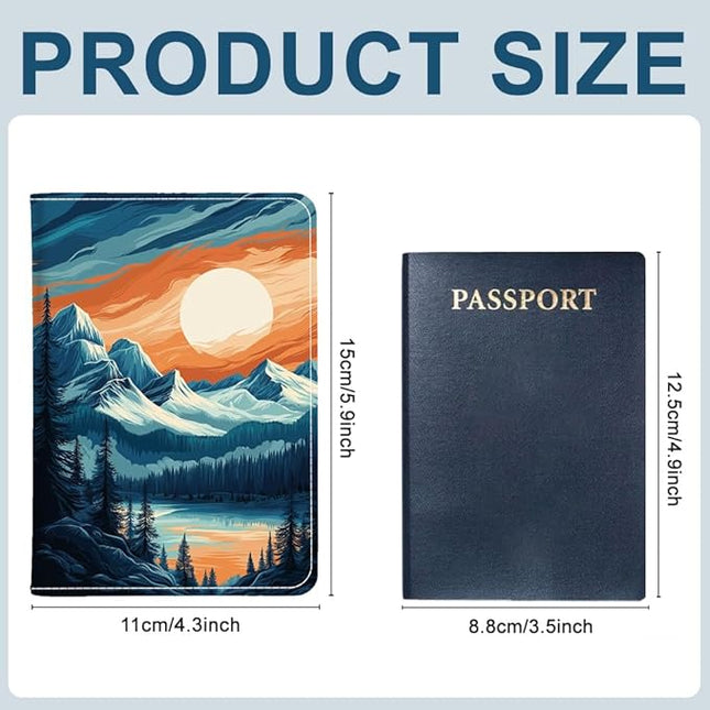 PU Leather Passport Holder Cover 5.9×4.3 Inch with Credit Card Slot and Boarding Pass Slot Combo Blocking Passport Holder Wallet Cover Case for Travel Boarding Essentials (Mountain)