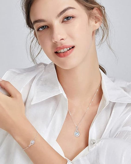 FANCIME Love Bracelet 925 Sterling Silver Infinity Birthstone Bracelets for Women Fine Jewelry Birthday Christmas Gifts for Her Mom Wife, Chain Length 6.7"+1.2" Extend
