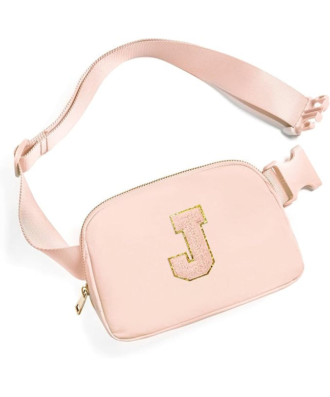 Gitus Gifts for 8 9 10 11 12 Year Old Girls Belt Bag Fanny Pack Crossbody Bags with Initial Letter Patch Cute Stuff Birthday Gifts for Teen Girls Women Personalized Trend Stuff (Coral Pink-J)