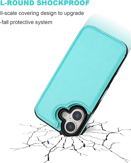 ONETOP Compatible with iPhone 17 Wallet Case with Card Holder, PU Leather Kickstand Card Slots Case, Double Magnetic Clasp and Durable Shockproof Cover 6.1 Inch (Light Blue)