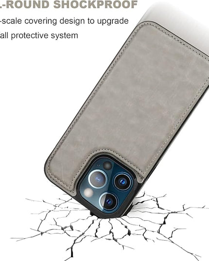ONETOP Compatible with iPhone 13 Pro Max Wallet Case with Card Holder,PU Leather Kickstand Card Slots Case, Double Magnetic Clasp and Durable Shockproof Cover 6.7 Inch(Gray)