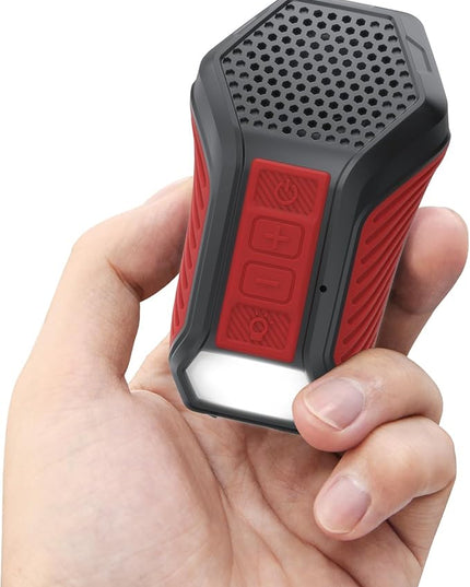 INGA Wearable Bluetooth Speaker, Mini Clip-on Portable Speaker with Light & Warning Lamp, Built-in Mic, Hands-Free Calling, for Work, Cycling, Golf & Outdoor Use (Red)
