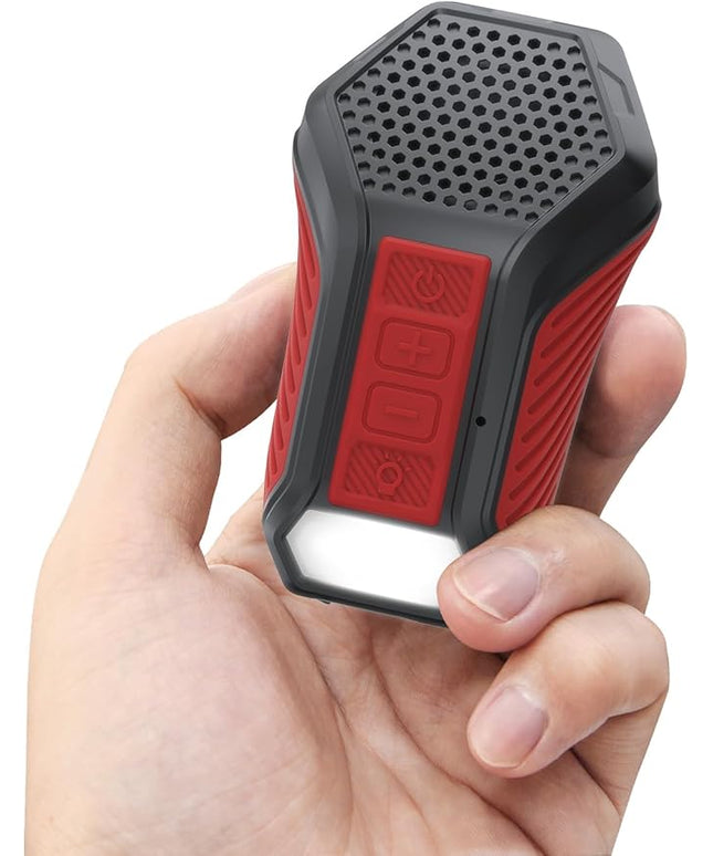 INGA Wearable Bluetooth Speaker, Mini Clip-on Portable Speaker with Light & Warning Lamp, Built-in Mic, Hands-Free Calling, for Work, Cycling, Golf & Outdoor Use (Red)