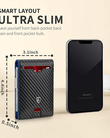 RUNBOX Mens Slim Wallet with Money Clip RFID Blocking Bifold Credit Card Holder for Men with Gift Box