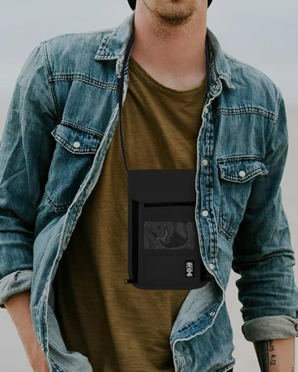 Travel Neck Wallet with RFID Blocking – Passport Holder Organizer Neck Pouch – Portable Easy to Conceal Travel Pouch (PVC Black)