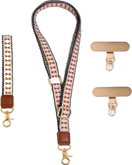 LEMEDE Phone Charm Lanyard, Gold Buckle Adjustable Crossbody and Wrist Strap with 2pcs 360-Degree Rotatable Phone Pad