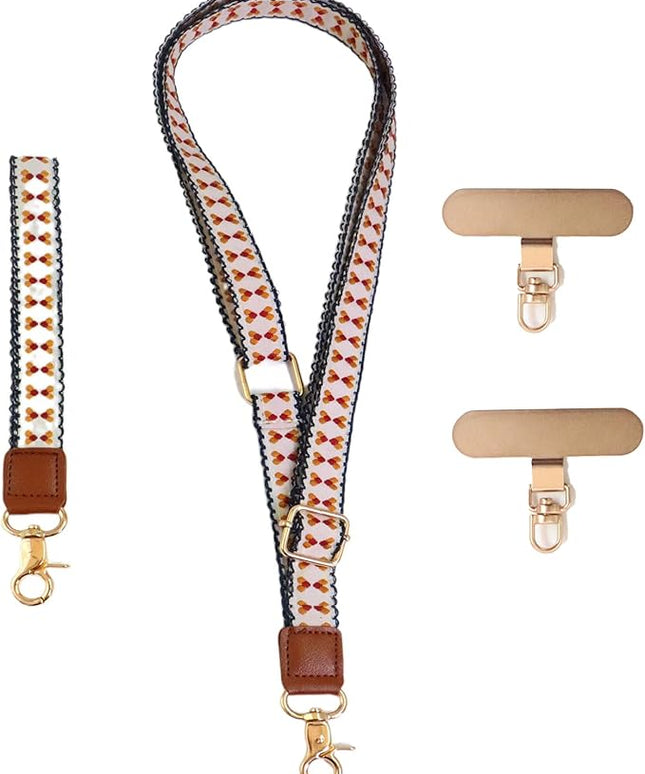 LEMEDE Phone Charm Lanyard, Gold Buckle Adjustable Crossbody and Wrist Strap with 2pcs 360-Degree Rotatable Phone Pad