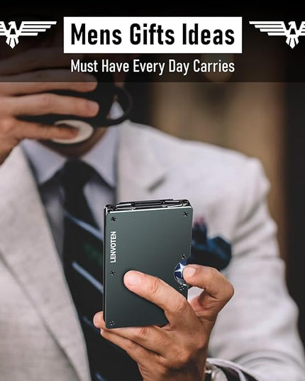 Lenvoten Extra Durable Hinged Minimalist Wallet for Men | Slim Metal RFID Blocking Wallet | Credit Card Holder & Money Clip Holds 20 Cards | Premium Scratch-Resistant Finish | Ideal Gift for Men