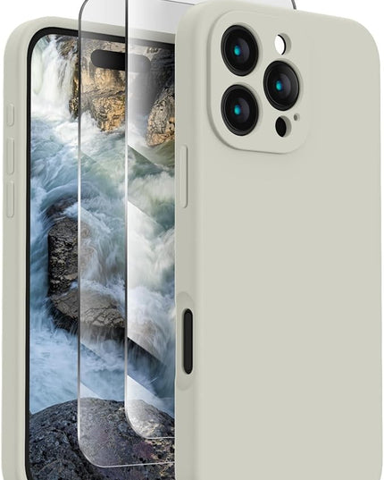 FireNova Designed for iPhone 16 Pro Max Case, Silicone Upgraded [Camera Protection] Phone Case with [2 Screen Protectors], Soft Anti-Scratch Microfiber Lining Inside, 2024, Stone