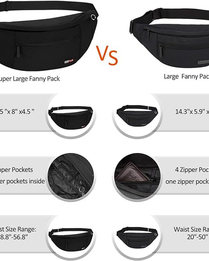 MAXTOP Large Crossbody Fanny Pack with 4-Zipper Pockets,Gifts for Enjoy Sports Festival Workout Traveling Running Casual Hands-Free Wallets Waist Pack Phone Bag Carrying All Phones