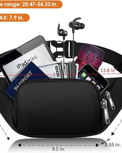Large Fanny Pack for Women Men - Syican Waist bag with 3-Zipper Pockets, Gifts for Enjoy Sports Traveling Workout Casual Hands-Free crossbody bags Fits MAX 7.9'' iPad & 6.6'' Phone