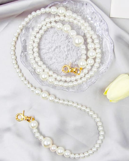Phone Chain Crossbody Pearl Strap, Pearl Beaded Chain Shoulder Crossbody Lanyard with Phone Tether Patches Compatible with Most Phones Bag Purse (I)