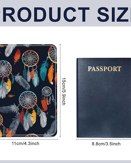 PU Leather Passport Holder Cover 5.9×4.3 Inch with Credit Card Slot and Boarding Pass Slot Combo Blocking Passport Holder Wallet Cover Case for Travel Boarding Essentials (Dreamcatcher)
