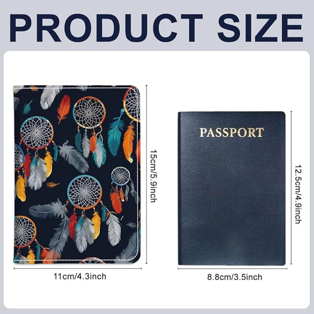 PU Leather Passport Holder Cover 5.9×4.3 Inch with Credit Card Slot and Boarding Pass Slot Combo Blocking Passport Holder Wallet Cover Case for Travel Boarding Essentials (Dreamcatcher)