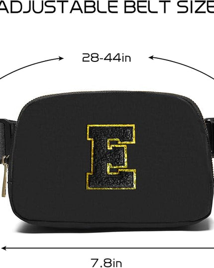Gitus Belt Bag Fanny Pack Crossbody Bags with Initial Letter Patch Gifts for Wife Older Women Mother Coworker Bridesmaid Anniversary Travel Gifts Beach Gifts (Black-E)
