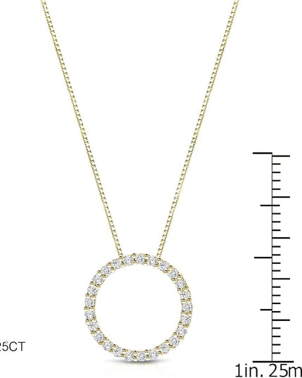 Diamond Wish 1/6 to 1 Carat Diamond Circle of Life Round Pendant Necklace for Women in 14k Gold (I1-I2, cttw) on 18 Inch Long Chain with Spring Ring Clasp