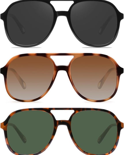 YDAOWKN Retro Square Aviator Sunglasses for Womens Mens Vintage 70s Double Bridge Sun Glasses