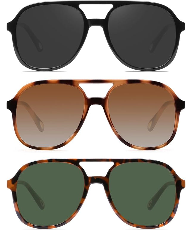 YDAOWKN Retro Square Aviator Sunglasses for Womens Mens Vintage 70s Double Bridge Sun Glasses