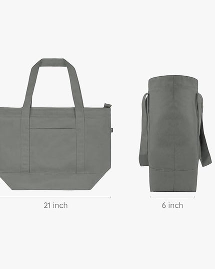 Eco Right Canvas Tote Bag for Women with Zip & Inner Pocket, 100% Organic Cotton Tote Bags for Men, Shopping, Beach