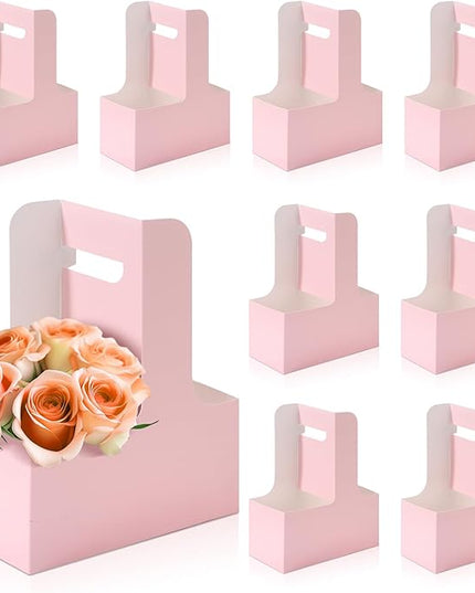 Bakbania Floral Wrap Packing Boxes 20 Pcs Pink Flower Gift Bags 2 Cup Disposable Drink Carrier with Handle for Wedding Party Decor