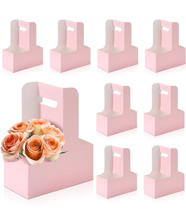 Bakbania Floral Wrap Packing Boxes 20 Pcs Pink Flower Gift Bags 2 Cup Disposable Drink Carrier with Handle for Wedding Party Decor