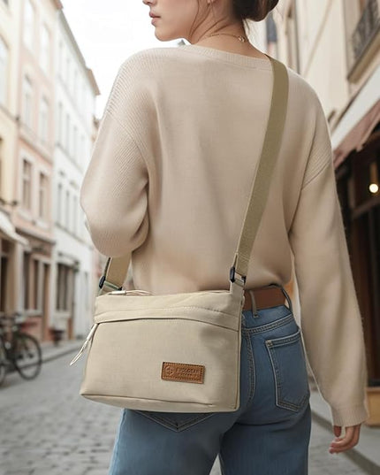 Crossbody Sling Bag Canvas Purse Small Shoulder Handbag 5 Pocket Casual Travel Messenger Hobo Bag Phone Satchel Backpack