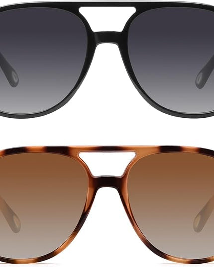 YDAOWKN Retro Square Aviator Sunglasses for Womens Mens Vintage 70s Double Bridge Sun Glasses