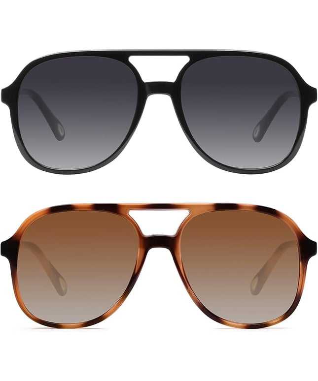 YDAOWKN Retro Square Aviator Sunglasses for Womens Mens Vintage 70s Double Bridge Sun Glasses