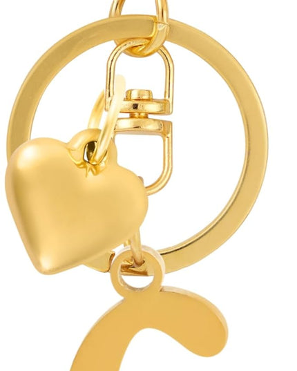A-Z Heart Initial Letter Keychain, Stainless Steel Alphabet Charm for Handbags, Gift for Women and Girls