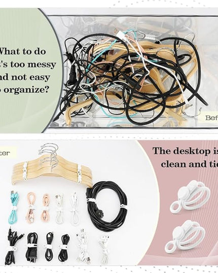 12Pcs White Silicone Cord Strap, Silicone Cable Ties, Reusable Cable Ties Management Organizer, Multipurpose Elastic Cord Organizer for Bundling and Fastening Cable