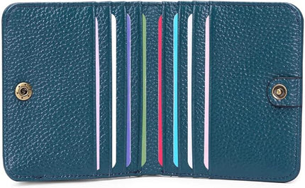 Plinvo Real Leather Small Wallet for Women Coin Pouch RFID Blocking Bifold Credit Card Holder Mini Wallet for Ladies (Blue)