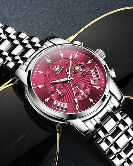 OLEVS Men's Luxury Watch Waterproof Luminous Easy Read Chronograph Watches Full Gold/White Dail/Black Face with Calendar Wristwatch