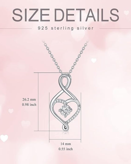 ZBA Natural Diamond Infinity Necklace for Women, 14K White Gold Plated Sterling Silver Diamond Eternal inifnity Pendant Necklaces Jewelry, Birthday Christmas Gifts for Mom Her Wife(Color F-G/Clarity I1-I2)
