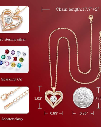 CDE Forever Love Heart Necklaces for Women, Wedding Anniversary, Birthday Mothers Day Christmas Day Gifts for Mom, Mother, Wife, friend, S925 Silver Jewelry with Birthstone Pendant