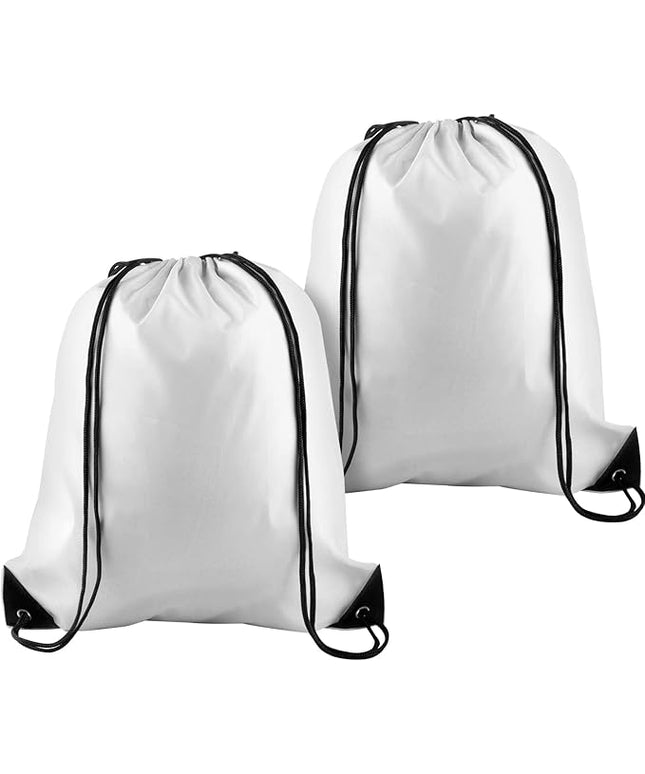 KUUQA 2 Pcs White Drawstring Backpack Drawstring Bag Bulk Sports Cinch Bags String Backpack Storage Bags for Gym Traveling