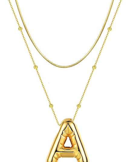 LUCA SMITH Initial Necklaces for Women, Dainty Balloon Bubble Letter, Name Letter Alphabet Pendant Layered Choker Chain Jewelry Gift