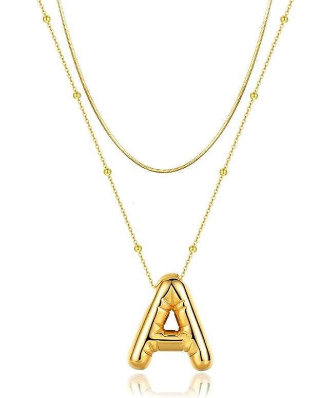 LUCA SMITH Initial Necklaces for Women, Dainty Balloon Bubble Letter, Name Letter Alphabet Pendant Layered Choker Chain Jewelry Gift