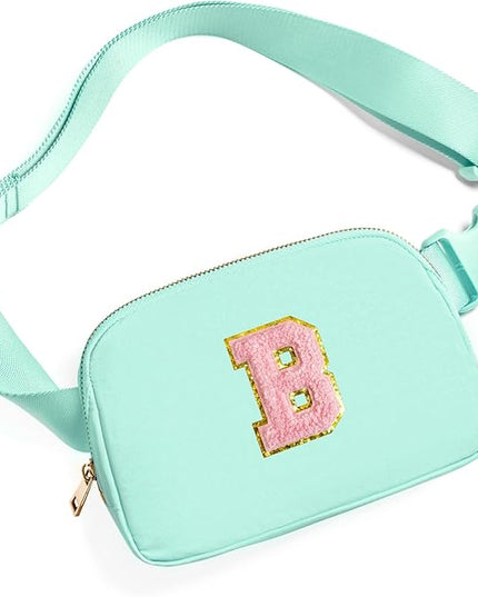 Gitus Belt Bag Fanny Pack Crossbody Bags with Initial Letter Patch Cute Stuff Birthday Gifts for Teenager Girls Trendy Preppy Stuff for Teen Girls Cool Stuff for Teens (Mint Green-B)