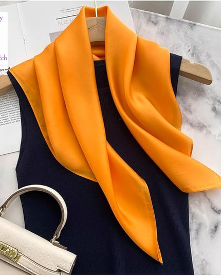 CHUNG Women's Square Satin Scarf 27.5" Bandanas Solid 50s Retro Neck Scarves Emulation Silk Handbag Hair Ribbons Necktie