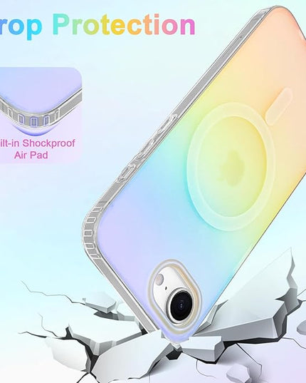 Cute Case for iPhone 16e Case for Women Girls [Compatible with Magsafe] Aesthetic Girly Glitter Bling Rainbow Magnetic Protective Phone Cover, Translucent Iridescent Blue & Pink