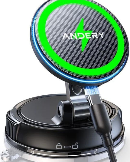 ANDERY Only for iPhone Magsafe Car Mount Charger [15W Fast Wireless Charging, 78+LBS Strong Suction, 2400gf Strong Magnetic] 360° Adjustable Car Phone Holder, Phone Holders for Your Car, Carbon Fiber
