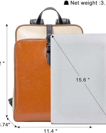 CLUCI Leather Backpack for Women, 15.6 inch Laptop Bag, Large Genuine Work Backpack Travel Back
