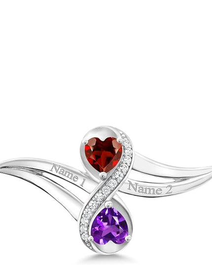 Gem Stone King 925 Sterling Silver Customized and Personalized Engraved Gemstone Birthstone 2 Heart Shape Pendant Necklace Promise Love Jewelry For Women with 18 Inch Silver Chain