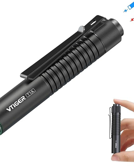VTIGER T1A Mini Pocket EDC Flashlight with Clip,1300 Lumen Compact AA Rechargeable LED Little Flashlights, Super Bright Tail Switch Small Flash Light with Magnet for Camping,Hiking,Outdoor,Emergency