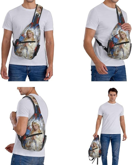 Our Lady of Guadalupe Sling Bag Crossbody Bags Clovers Chest Bag for Travel Hiking for Men Women White Mary 2
